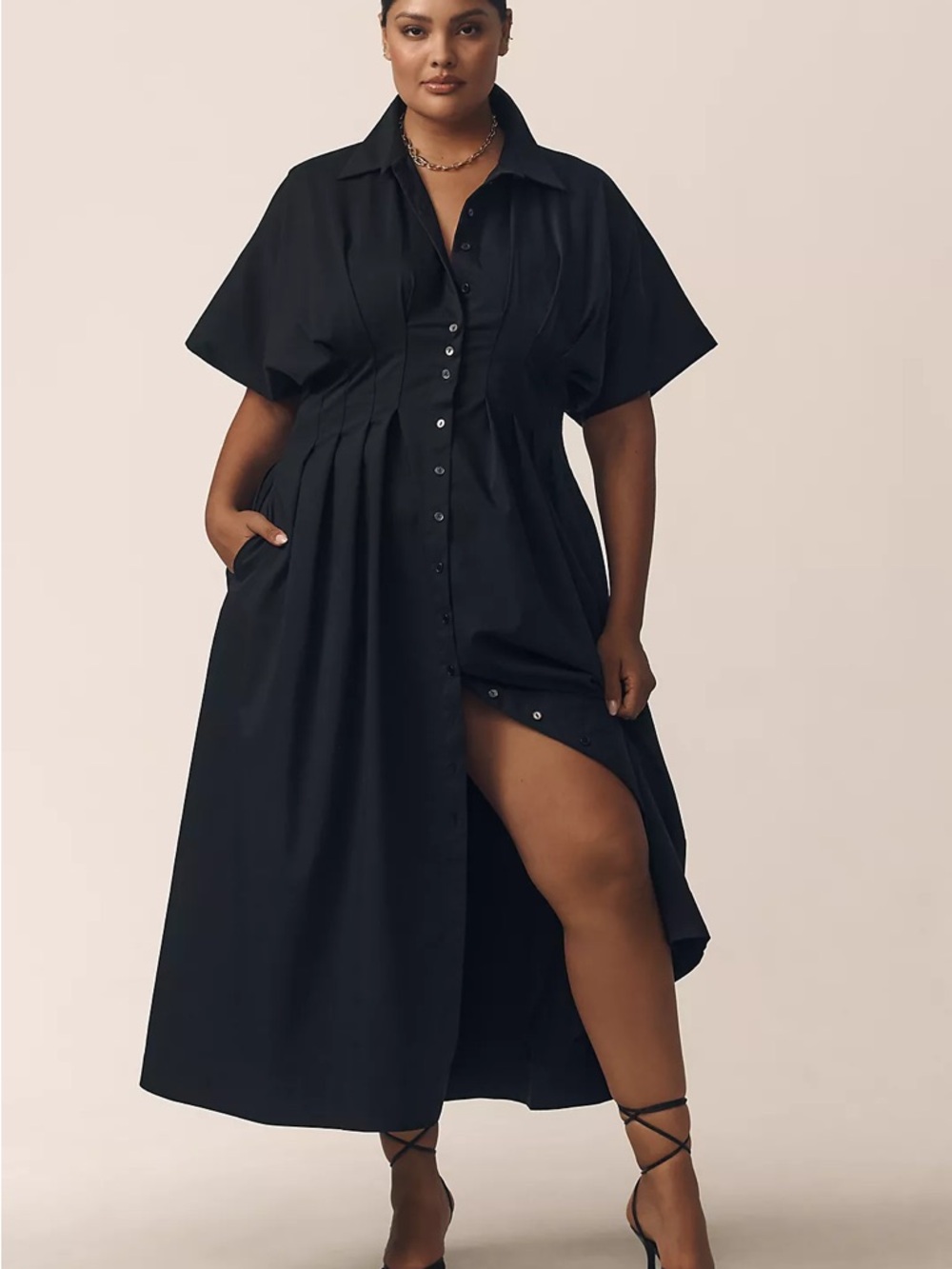 Anthropologie Tobie Maxi Shirt Dress Black | Large - Picture 5 of 11